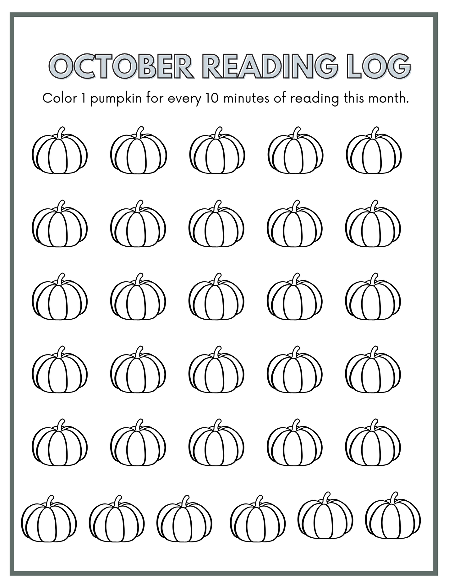 October Reading Log Printable